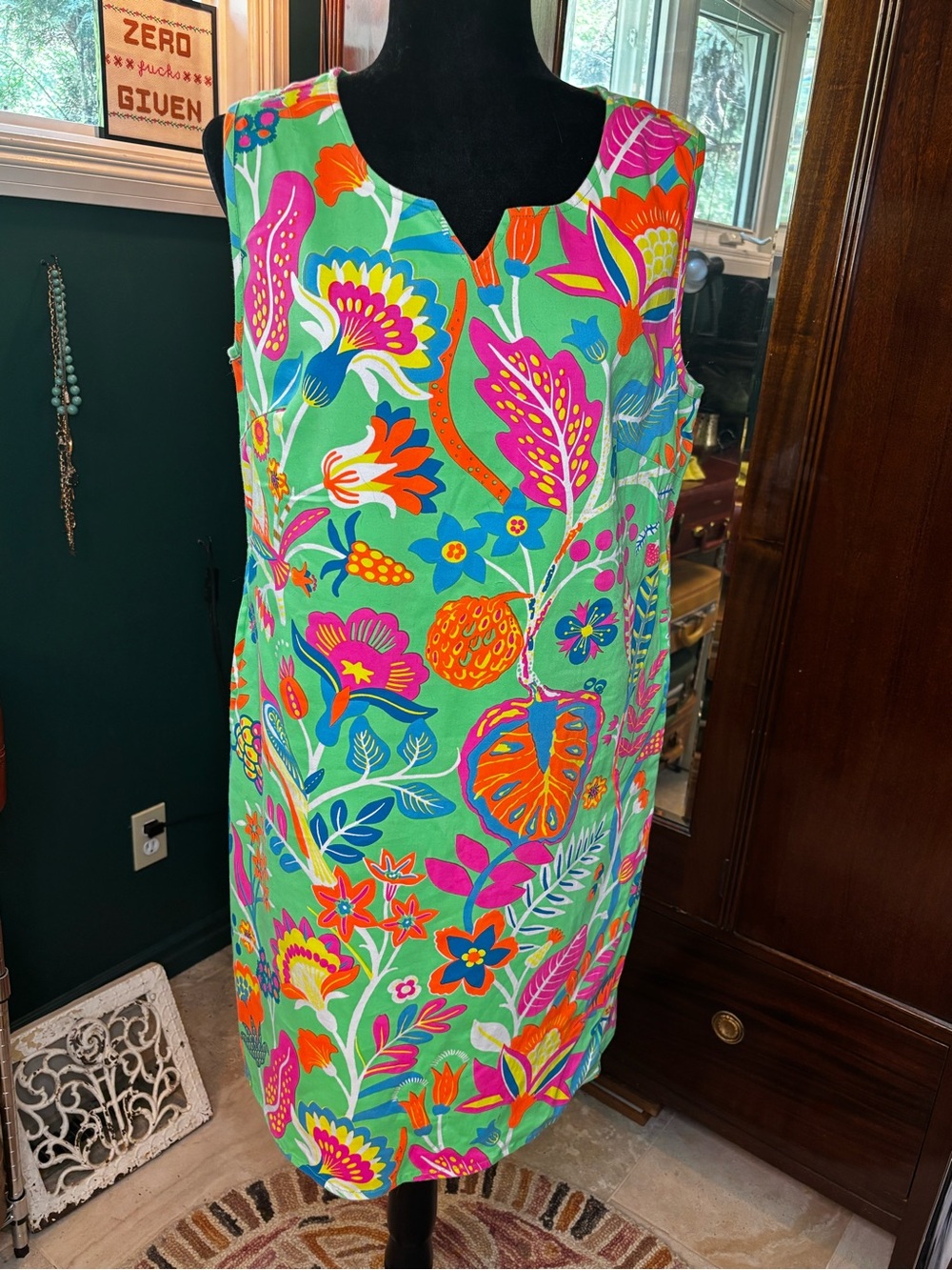 Orientique Naturally Australian neon botanical print shift dress cotton elastine